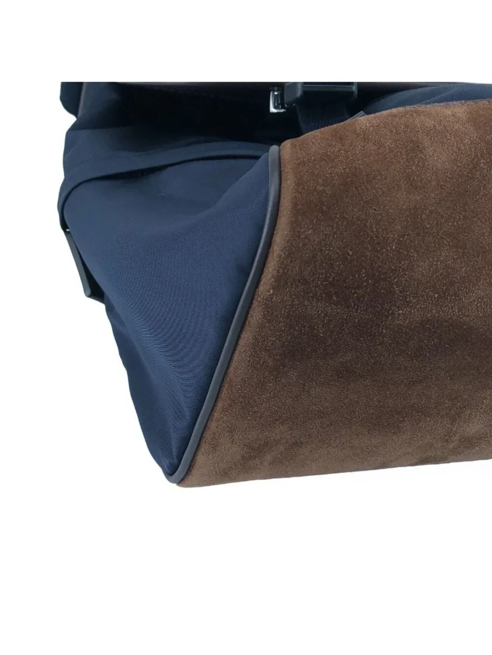 Prada Re-Nylon Suede Shoulder Bag Navy Brown